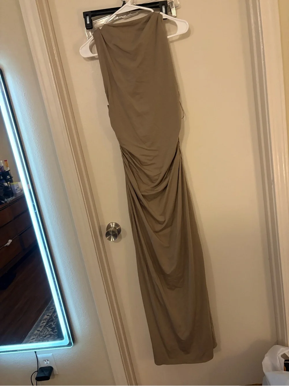 Abercrombie & Fitch Taupe Draped Maxi Dress size medium brown dress new nwt